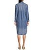 Color:Medium Wash - Image 4 - Chambray Point Collar Long Sleeve Frayed Hem Shirt Dress