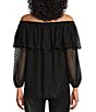 Color:Black - Image 2 - Clip Dot Off-the-Shoulder 3/4 Sleeve Ruffle Layered Top