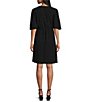 Color:Black - Image 2 - Cotton Gauze V-Neck Short Sleeve Empire Waist Embroidered Dress