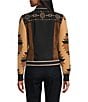 Reba Denim Faux Suede Knit Jacquard Point Collar Long Sleeve Embroidered Button Front Jacket, Color:Black Multi - Image 2