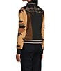 Reba Denim Faux Suede Knit Jacquard Point Collar Long Sleeve Embroidered Button Front Jacket, Color:Black Multi - Image 4