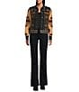Reba Denim Faux Suede Knit Jacquard Point Collar Long Sleeve Embroidered Button Front Jacket, Color:Black Multi - Image 6