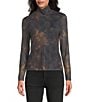 Reba Dustwood Mesh Knit Abstract Print Mock Neck Long Sleeve Top, Color:Multi - Image 1