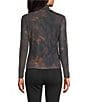 Reba Dustwood Mesh Knit Abstract Print Mock Neck Long Sleeve Top, Color:Multi - Image 2