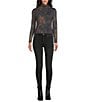 Reba Dustwood Mesh Knit Abstract Print Mock Neck Long Sleeve Top, Color:Multi - Image 3