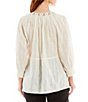 Color:Off White - Image 2 - Embroidered Lurex Woven Dobby Stripe Embellished Tie V-Neck 3/4 Sleeve Peasant Top
