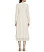 Color:Off White - Image 2 - Embroidered Mesh Lace Button Front Tiered Midi Dress
