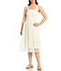 Color:White - Image 1 - Eyelet Smocked Square Neck Sleeveless Midi Dress
