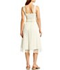 Color:White - Image 2 - Eyelet Smocked Square Neck Sleeveless Midi Dress