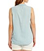 Color:Light Wash - Image 2 - Floral Embroidered V-Neck Sleeveless High-Low Hem Chambray Top