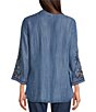 Color:Medium Wash - Image 2 - Hailey Chambray Floral Embroidered V-Neck Tunic