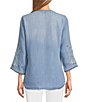 Color:Med Wash - Image 2 - Hailey Chambray Floral Embroidered V-Neck Tunic