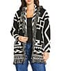 Reba Jacquard Knit Geometric Print Fringe Long Sleeve Open Front Cardigan, Color:Multi - Image 1