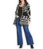 Reba Jacquard Knit Geometric Print Fringe Long Sleeve Open Front Cardigan, Color:Multi - Image 3