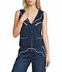 Reba Jenny Denim V-Neck Button Front Coordinating Vest - Image 1