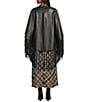 Reba Leather Open Front Fringe Detail Cape, Color:Black - Image 2