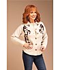 Color:Cream - Image 5 - Long Sleeve Button Front Horse Motif Sweater Cardigan