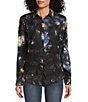 Color:Black Multi - Image 1 - Long Sleeve Tie Dye Point Collar Button Front Shirt