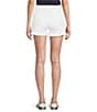 Color:White - Image 2 - Mid Rise 5 Pocket Frayed Hem Stretch Denim Shorts