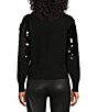 Color:Black - Image 2 - Mock Ribbed Neck Paillette Sequin Sweater