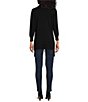 Color:Black - Image 3 - Monica Cowl Neck 3/4 Sleeve High-Low Hem Faux-Wrap Fringe Sweater
