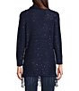 Color:Blue - Image 2 - Monica Cowl Neck Sequin Jersey Knit Fringe Sweater