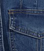 Color:Denim Blue - Image 5 - Notch Lapel Padded Shoulder One Button Stretch Denim Blazer
