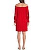 Color:Red Multi - Image 2 - Off-the-Shoulder Long Sleeve Floral Embroidered Dress
