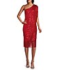 Color:Red - Image 1 - One Shoulder Draped Fringe Sequined Mesh Sheath Dress