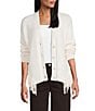 Reba Sage Knit V-Neck Asymmetrical Fringe Long Sleeve Button Down Cardigan, Color:Cream - Image 1