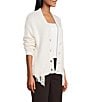 Reba Sage Knit V-Neck Asymmetrical Fringe Long Sleeve Button Down Cardigan, Color:Cream - Image 3