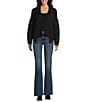 Reba Sage Knit V-Neck Asymmetrical Fringe Long Sleeve Button Down Cardigan, Color:Black - Image 6