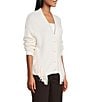 Reba Sage Knit V-Neck Asymmetrical Fringe Long Sleeve Button Down Cardigan, Color:Cream - Image 3