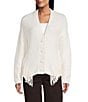 Reba Sage Knit V-Neck Asymmetrical Fringe Long Sleeve Button Down Cardigan, Color:Cream - Image 5