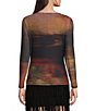 Color:Multi - Image 2 - Scoop Neck Abstract Print Long Sleeve Mesh Top