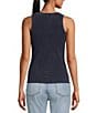 Color:Navy - Image 2 - Scoop Neck Ribbed Knit Sleevless Tank Top