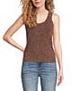 Color:Cocoa - Image 1 - Scoop Neck Ribbed Knit Sleevless Tank Top