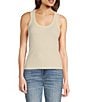 Color:Ivory - Image 1 - Scoop Neck Ribbed Knit Sleevless Tank Top