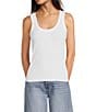 Color:White - Image 1 - Scoop Neck Ribbed Knit Sleevless Tank Top