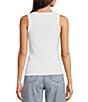 Color:White - Image 2 - Scoop Neck Ribbed Knit Sleevless Tank Top