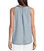 Color:Multi - Image 2 - Sleeveless Floral Embroidered Chambray Top
