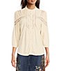Color:Cream - Image 1 - Slub Jersey Knit Lace Inset Shirt