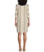 Color:Cream Multi - Image 2 - Square Neck Jacquard Stripe Print 3/4 Puff Sleeve Shift Dress