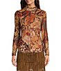 Color:Multi - Image 1 - Tapestry Floral Print Mock Neck Mesh Knit Shirt