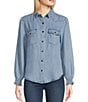 Color:Light Wash - Image 1 - Tencel Western Style Chambray Long Sleeve Button Front Shirt