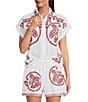 Reba Top Amber Textured Woven Coordinating Point Collar Short Sleeve Paisley Embroidered Top, Color:White - Image 1