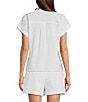 Reba Top Amber Textured Woven Coordinating Point Collar Short Sleeve Paisley Embroidered Top, Color:White - Image 2