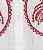 Reba Top Amber Textured Woven Coordinating Point Collar Short Sleeve Paisley Embroidered Top, Color:White - Image 4