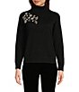 Color:Black - Image 1 - Turtleneck Long Sleeve Embellished Sweater