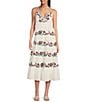 Color:Off White - Image 1 - V-Neck Sleeveless Floral Embroidered Tiered A-Line Dress